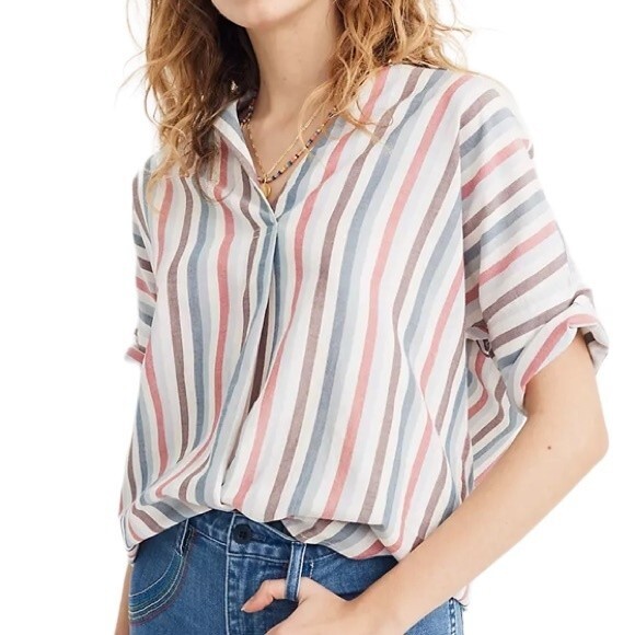 Madewell Button-Back Shirt in Pocatello Stripe Popover Striped Oversized Boxy - Picture 2 of 16
